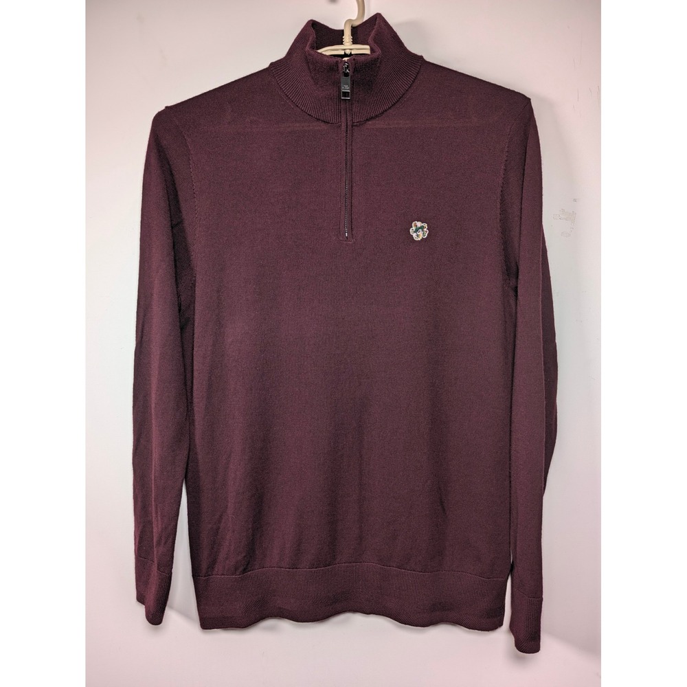 Ted Baker Mens Sweater MMK TOOTING 100% Wool Burgundy Slim Fit 3 M Quarter Zip